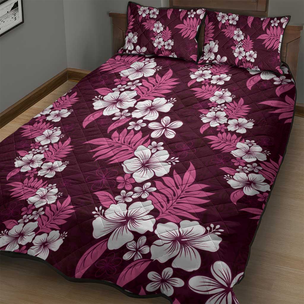 Hawaiian Hibiscus Tribal Floral Pink Quilt Bed Set Polynesian Tapa Pattern - Polynesian Pride
