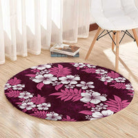 Hawaiian Hibiscus Tribal Floral Pink Round Carpet Polynesian Tapa Pattern - Polynesian Pride