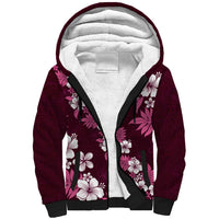 Hawaiian Hibiscus Tribal Floral Pink Sherpa Hoodie Polynesian Tapa Pattern - Polynesian Pride