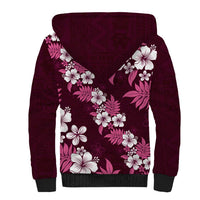 Hawaiian Hibiscus Tribal Floral Pink Sherpa Hoodie Polynesian Tapa Pattern - Polynesian Pride