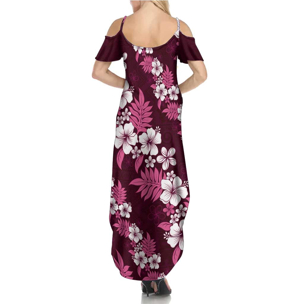 Hawaiian Hibiscus Tribal Floral Pink Summer Maxi Dress Polynesian Tapa Pattern - Polynesian Pride