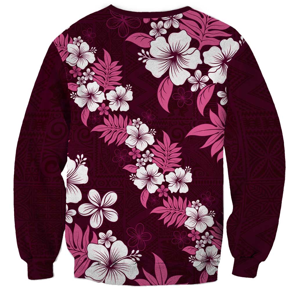 Hawaiian Hibiscus Tribal Floral Pink Sweatshirt Polynesian Tapa Pattern - Polynesian Pride