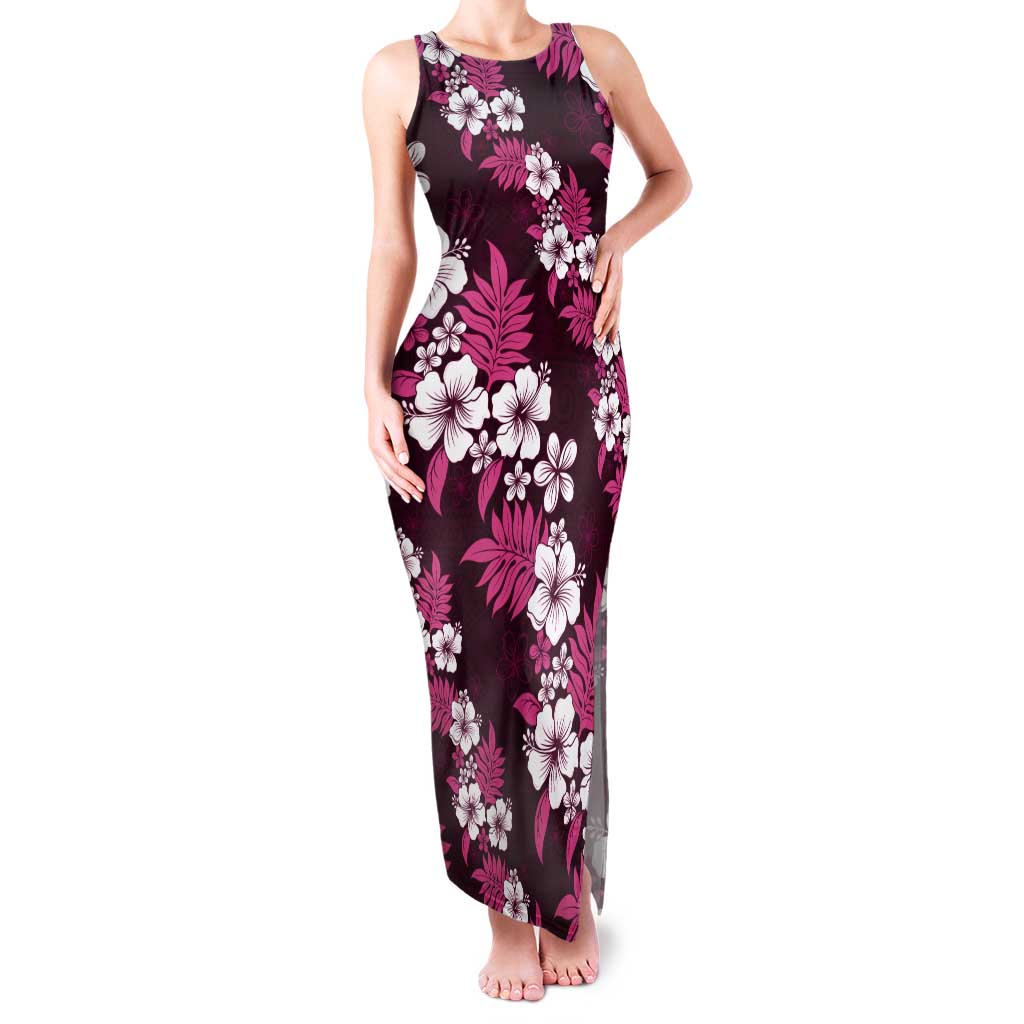 Hawaiian Hibiscus Tribal Floral Pink Tank Maxi Dress Polynesian Tapa Pattern - Polynesian Pride