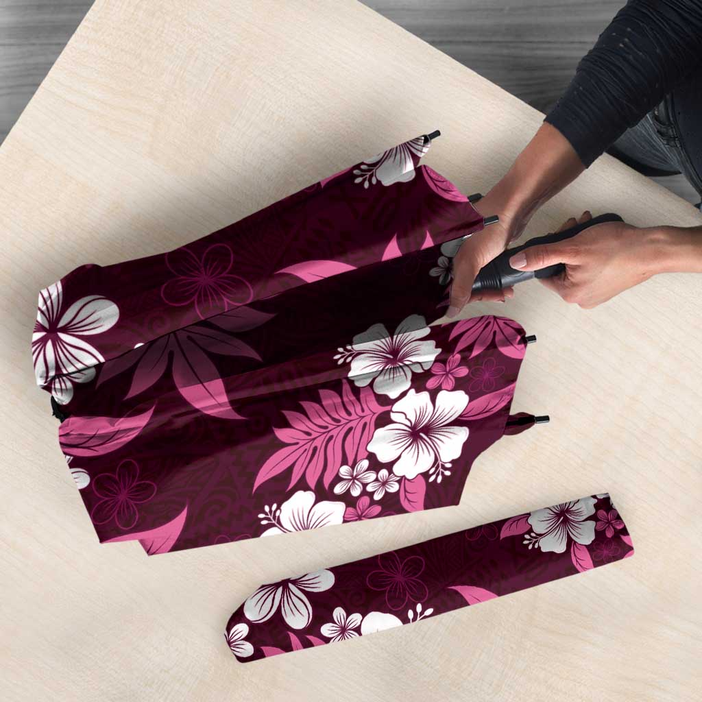 Hawaiian Hibiscus Tribal Floral Pink Umbrella Polynesian Tapa Pattern - Polynesian Pride