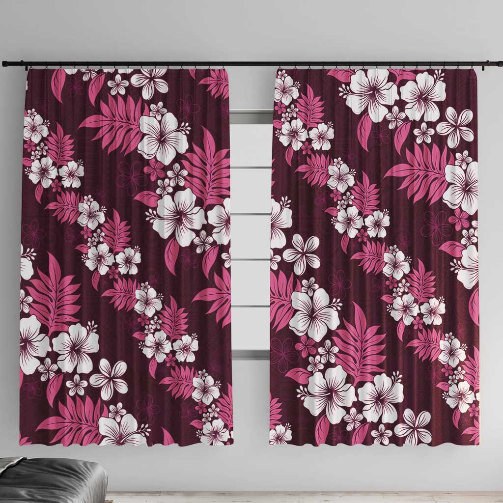 Hawaiian Hibiscus Tribal Floral Pink Window Curtain Polynesian Tapa Pattern - Polynesian Pride