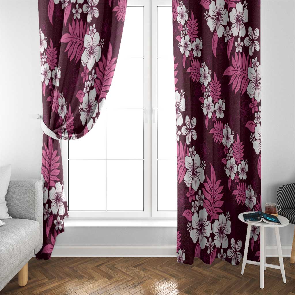 Hawaiian Hibiscus Tribal Floral Pink Window Curtain Polynesian Tapa Pattern - Polynesian Pride
