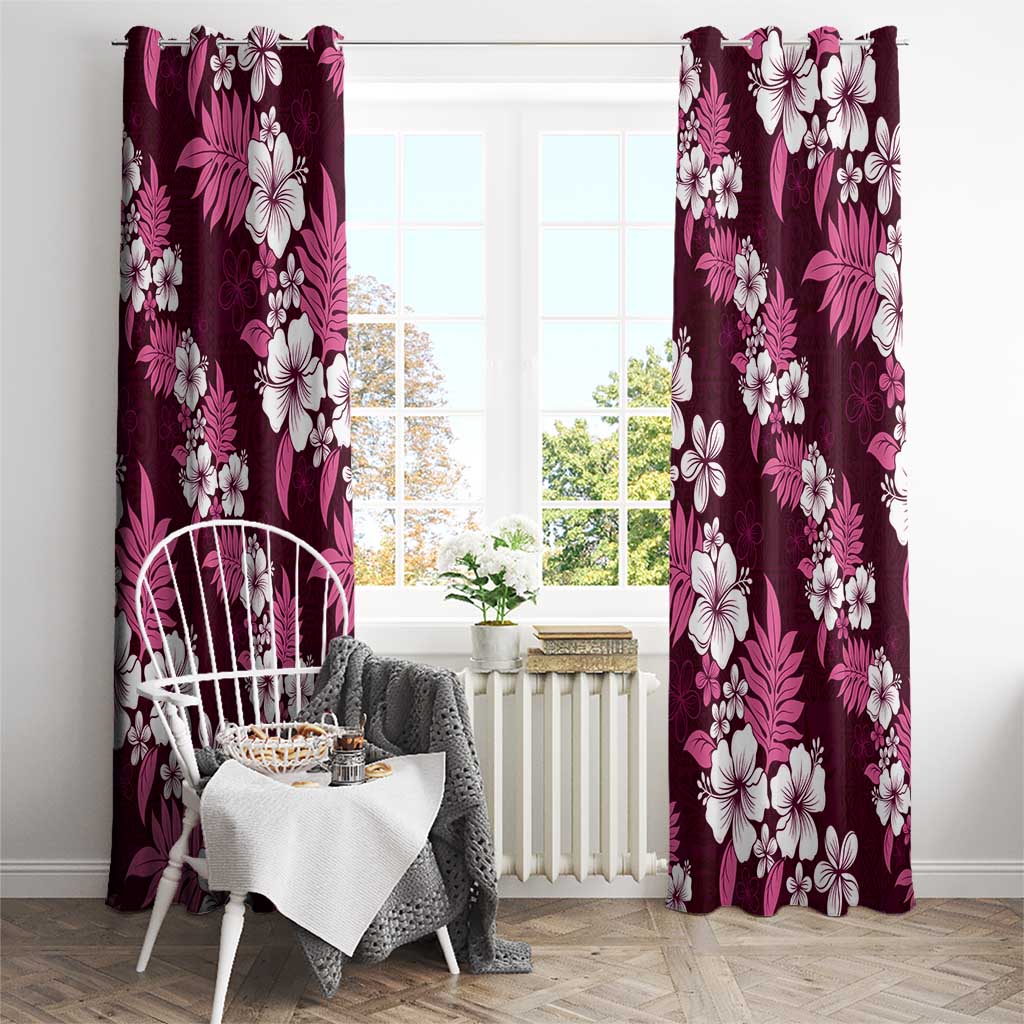 Hawaiian Hibiscus Tribal Floral Pink Window Curtain Polynesian Tapa Pattern - Polynesian Pride