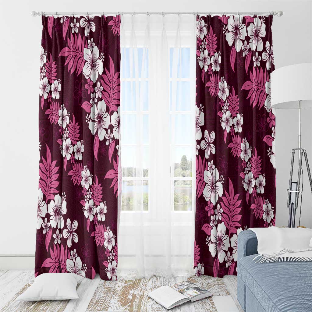Hawaiian Hibiscus Tribal Floral Pink Window Curtain Polynesian Tapa Pattern - Polynesian Pride