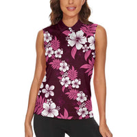 Hawaiian Hibiscus Tribal Floral Pink Women Sleeveless Polo Shirt Polynesian Tapa Pattern - Polynesian Pride