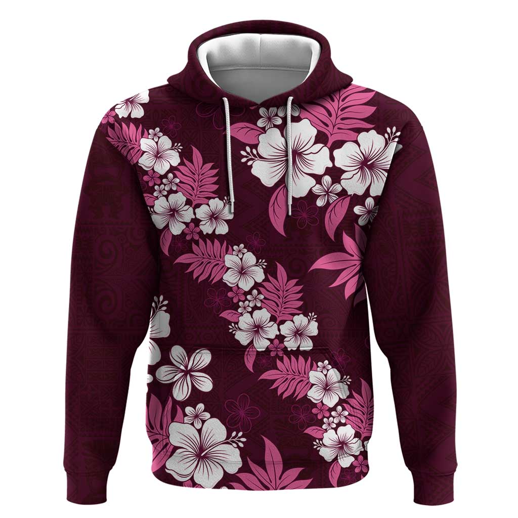 Hawaiian Hibiscus Tribal Floral Pink Zip Hoodie Polynesian Tapa Pattern - Polynesian Pride