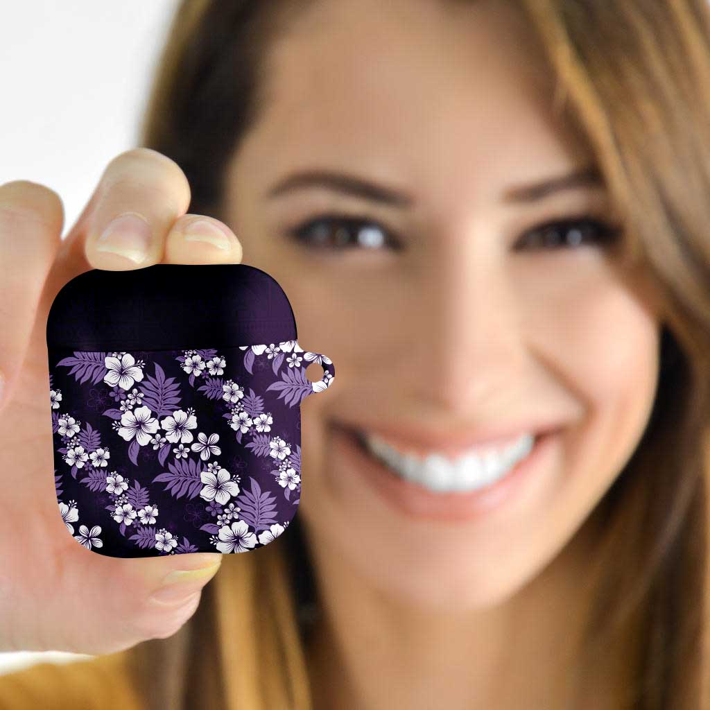 Hawaiian Hibiscus Tribal Floral Purple AirPods Case Polynesian Tapa Pattern - Polynesian Pride