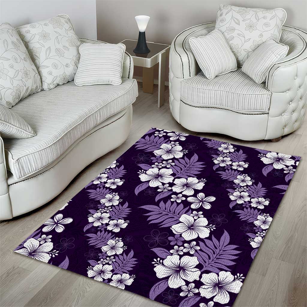 Hawaiian Hibiscus Tribal Floral Purple Area Rug Polynesian Tapa Pattern - Polynesian Pride