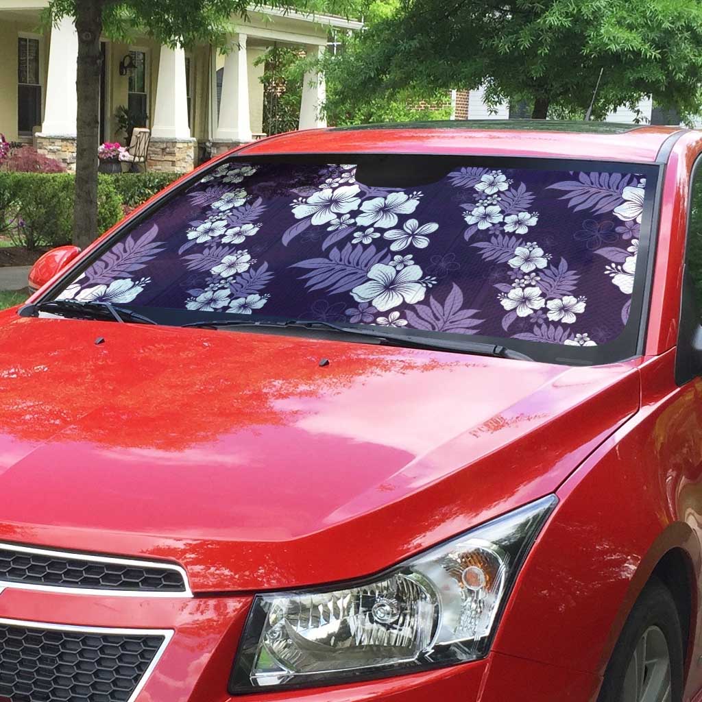 Hawaiian Hibiscus Tribal Floral Purple Auto Sun Shade Polynesian Tapa Pattern - Polynesian Pride