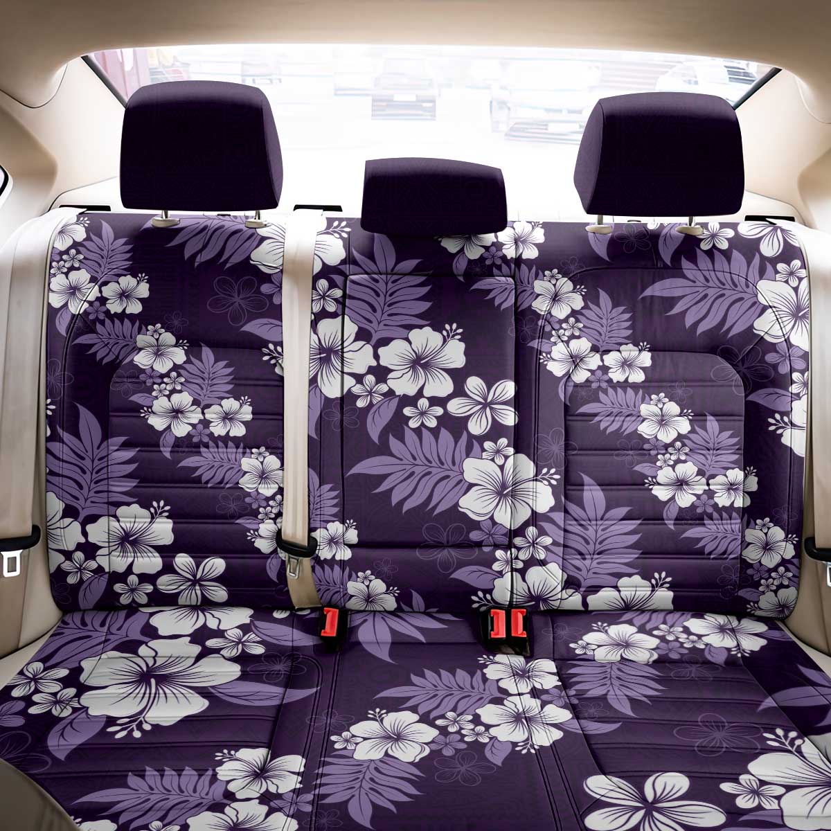 Hawaiian Hibiscus Tribal Floral Purple Back Car Seat Cover Polynesian Tapa Pattern - Polynesian Pride