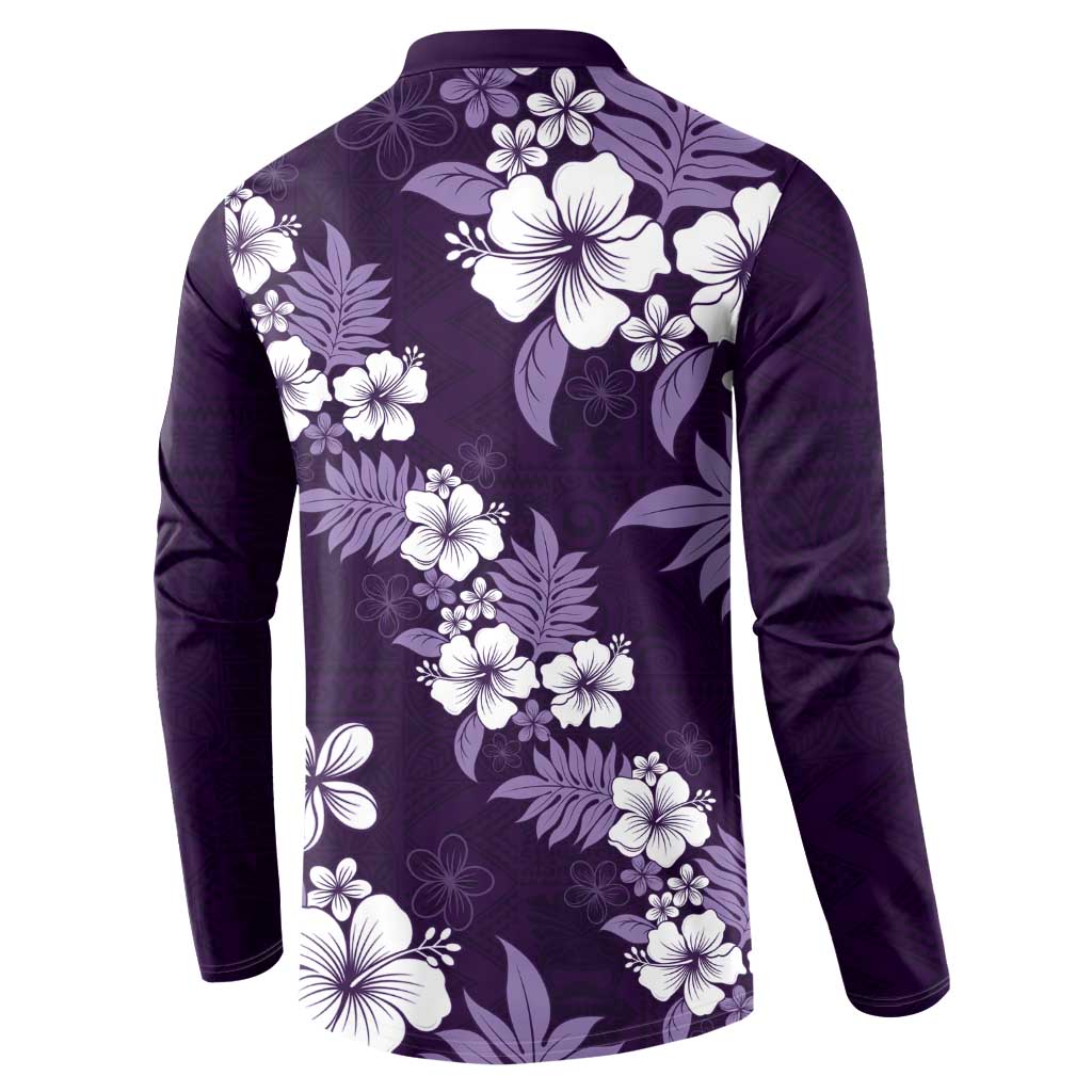 Hawaiian Hibiscus Tribal Floral Purple Button Sweatshirt Polynesian Tapa Pattern - Polynesian Pride