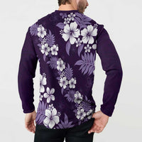 Hawaiian Hibiscus Tribal Floral Purple Button Sweatshirt Polynesian Tapa Pattern - Polynesian Pride