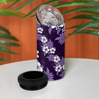 Hawaiian Hibiscus Tribal Floral Purple 4 in 1 Can Cooler Tumbler Polynesian Tapa Pattern - Polynesian Pride