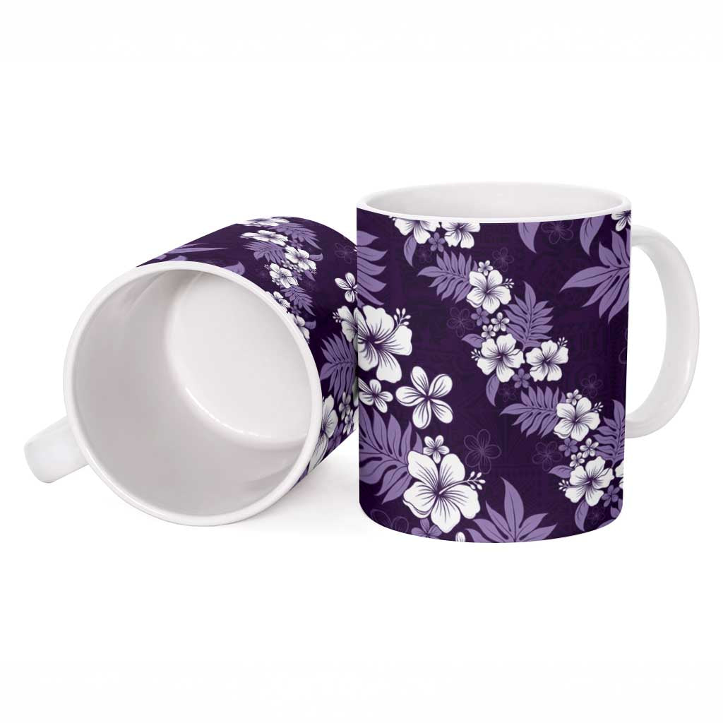 Hawaiian Hibiscus Tribal Floral Purple Ceramic Mug Polynesian Tapa Pattern - Polynesian Pride