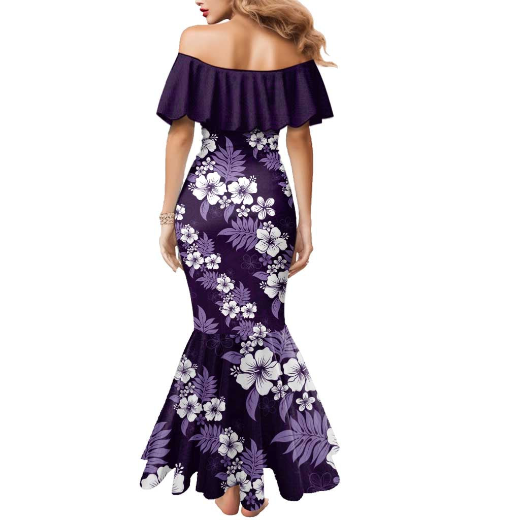 Hawaiian Hibiscus Tribal Floral Purple Family Matching Mermaid Dress and Hawaiian Shirt Polynesian Tapa Pattern - Polynesian Pride