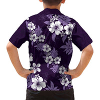 Hawaiian Hibiscus Tribal Floral Purple Family Matching Off The Shoulder Long Sleeve Dress and Hawaiian Shirt Polynesian Tapa Pattern LT01 - Polynesian Pride