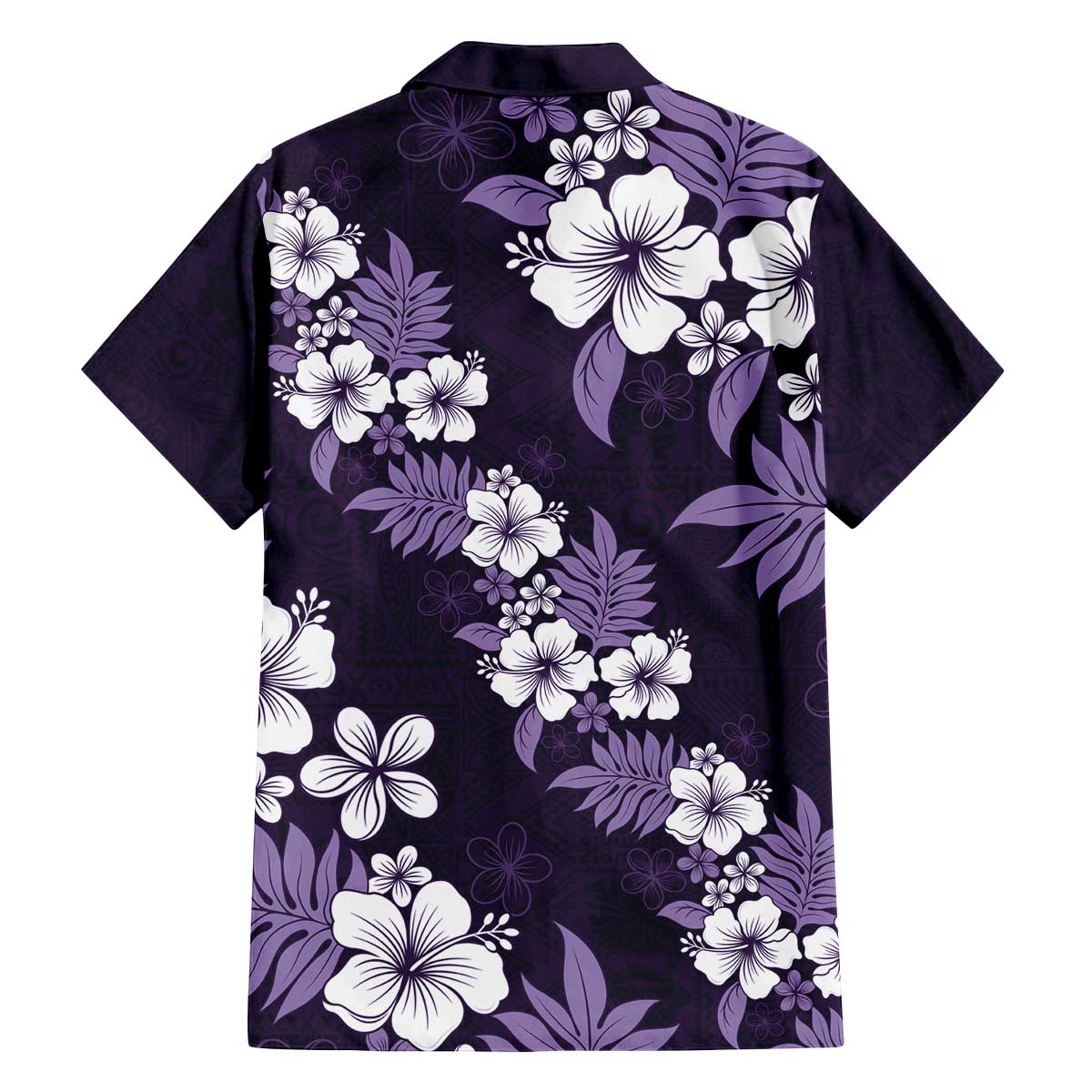 Hawaiian Hibiscus Tribal Floral Purple Family Matching Off The Shoulder Long Sleeve Dress and Hawaiian Shirt Polynesian Tapa Pattern LT01 - Polynesian Pride