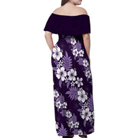 Hawaiian Hibiscus Tribal Floral Purple Family Matching Off Shoulder Maxi Dress and Hawaiian Shirt Polynesian Tapa Pattern LT01 - Polynesian Pride