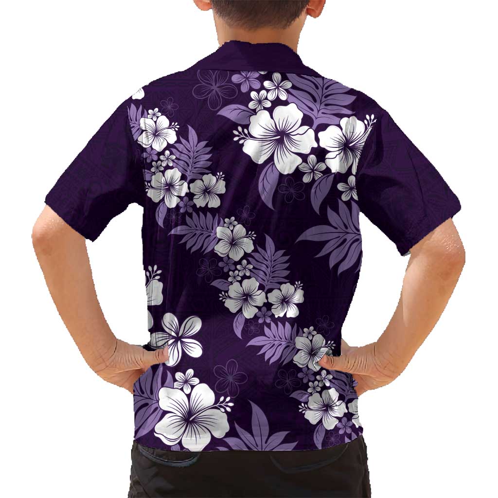Hawaiian Hibiscus Tribal Floral Purple Family Matching Off Shoulder Short Dress and Hawaiian Shirt Polynesian Tapa Pattern LT01 - Polynesian Pride