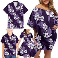 Hawaiian Hibiscus Tribal Floral Purple Family Matching Off Shoulder Short Dress and Hawaiian Shirt Polynesian Tapa Pattern LT01 - Polynesian Pride