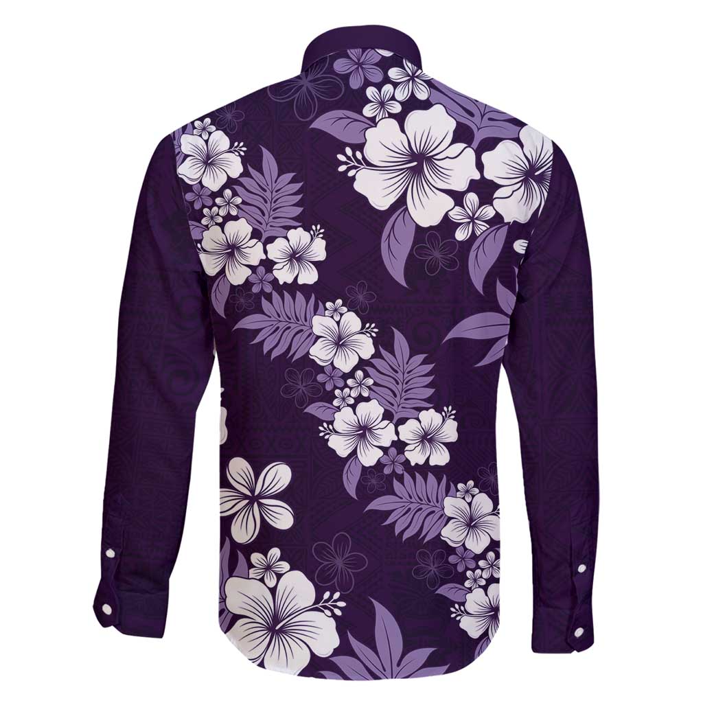 Hawaiian Hibiscus Tribal Floral Purple Family Matching Off Shoulder Short Dress and Hawaiian Shirt Polynesian Tapa Pattern LT01 - Polynesian Pride