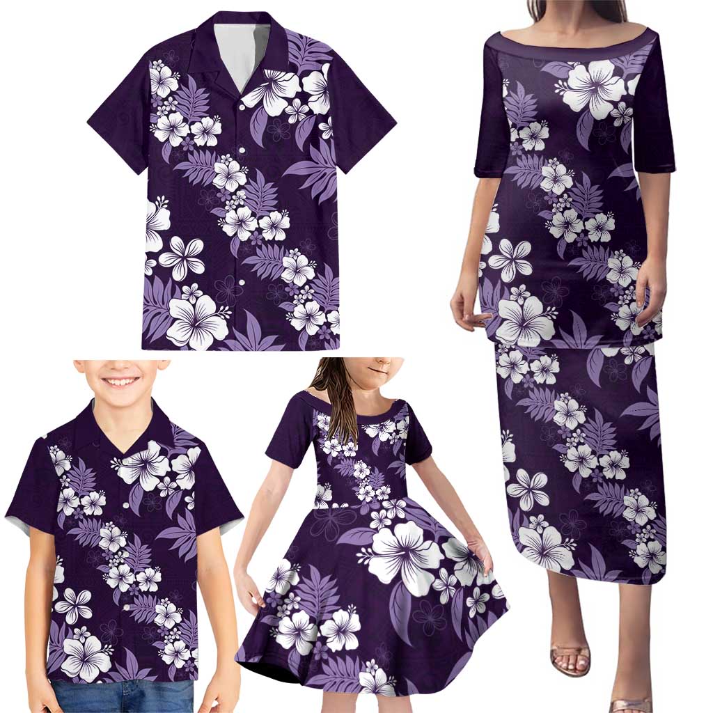 Hawaiian Hibiscus Tribal Floral Purple Family Matching Puletasi and Hawaiian Shirt Polynesian Tapa Pattern - Polynesian Pride