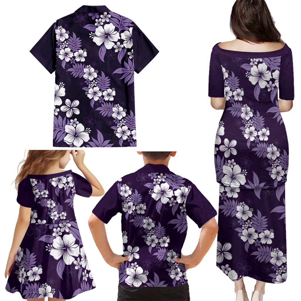 Hawaiian Hibiscus Tribal Floral Purple Family Matching Puletasi and Hawaiian Shirt Polynesian Tapa Pattern - Polynesian Pride