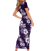 Hawaiian Hibiscus Tribal Floral Purple Family Matching Short Sleeve Bodycon Dress and Hawaiian Shirt Polynesian Tapa Pattern - Polynesian Pride