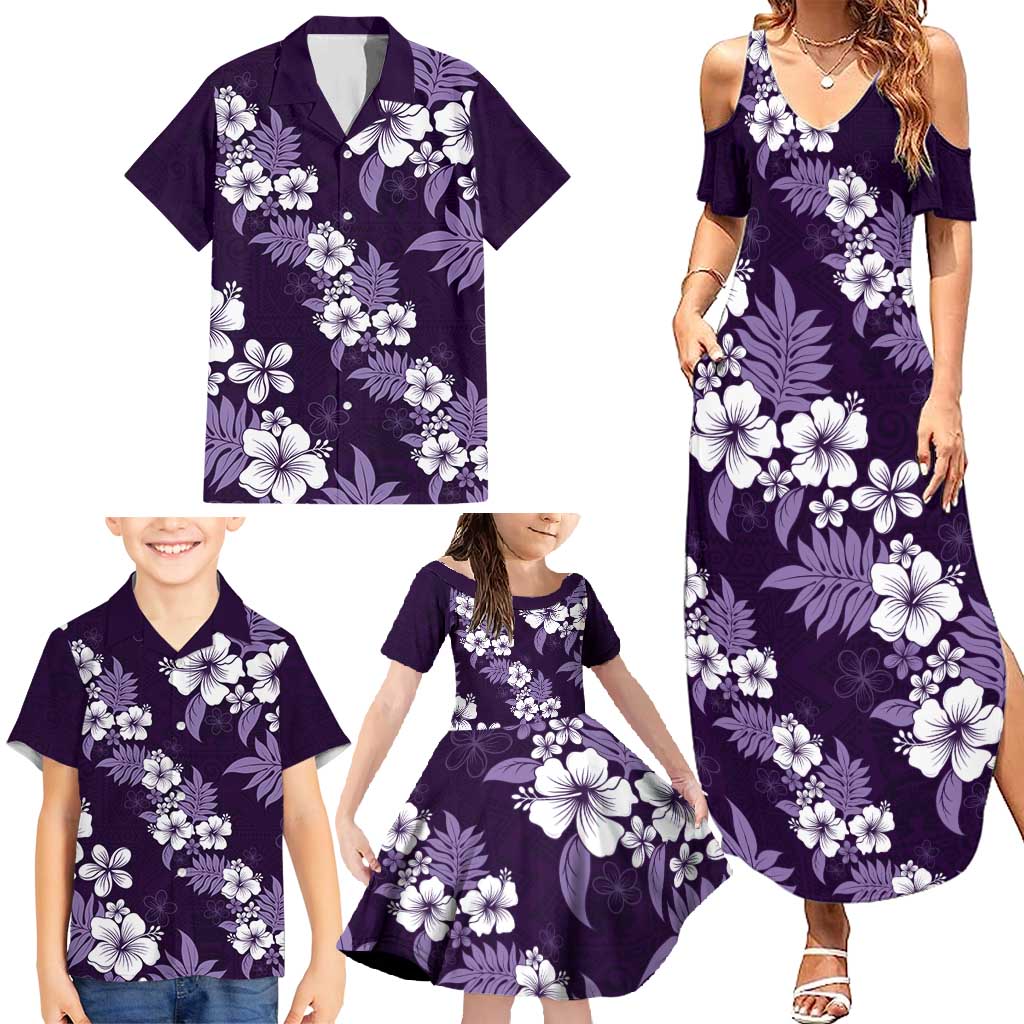 Hawaiian Hibiscus Tribal Floral Purple Family Matching Summer Maxi Dress and Hawaiian Shirt Polynesian Tapa Pattern LT01 - Polynesian Pride
