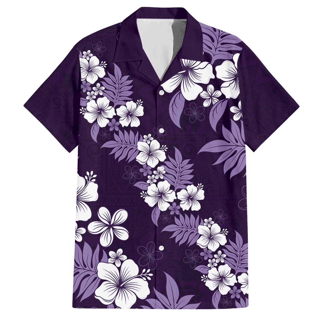 Hawaiian Hibiscus Tribal Floral Purple Family Matching Summer Maxi Dress and Hawaiian Shirt Polynesian Tapa Pattern LT01 Dad's Shirt - Short Sleeve Purple - Polynesian Pride