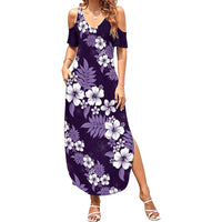 Hawaiian Hibiscus Tribal Floral Purple Family Matching Summer Maxi Dress and Hawaiian Shirt Polynesian Tapa Pattern LT01 Mom's Dress Purple - Polynesian Pride