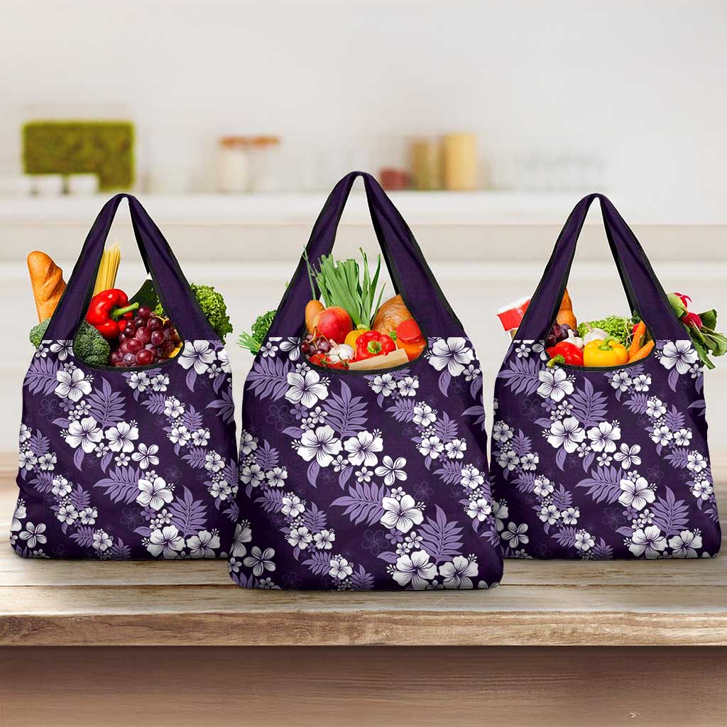 Hawaiian Hibiscus Tribal Floral Purple Grocery Bag Polynesian Tapa Pattern - Polynesian Pride