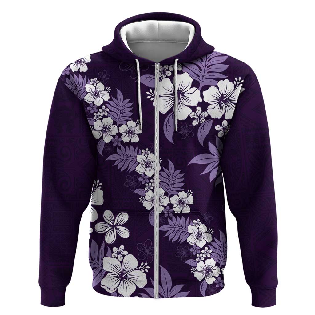 Hawaiian Hibiscus Tribal Floral Purple Hoodie Polynesian Tapa Pattern - Polynesian Pride