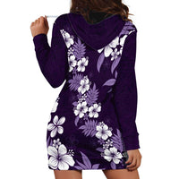 Hawaiian Hibiscus Tribal Floral Purple Hoodie Dress Polynesian Tapa Pattern - Polynesian Pride