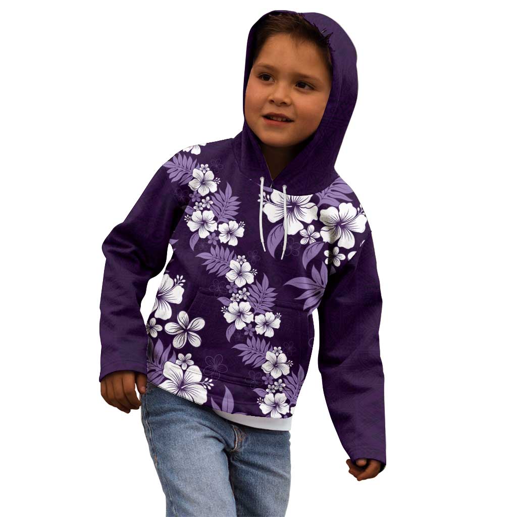 Hawaiian Hibiscus Tribal Floral Purple Kid Hoodie Polynesian Tapa Pattern - Polynesian Pride
