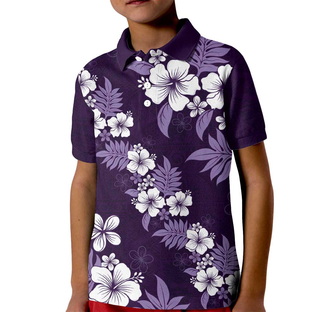 Hawaiian Hibiscus Tribal Floral Purple Kid Polo Shirt Polynesian Tapa Pattern - Polynesian Pride