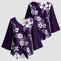 Hawaiian Hibiscus Tribal Floral Purple Kimono Sleeve Blouse Polynesian Tapa Pattern - Polynesian Pride