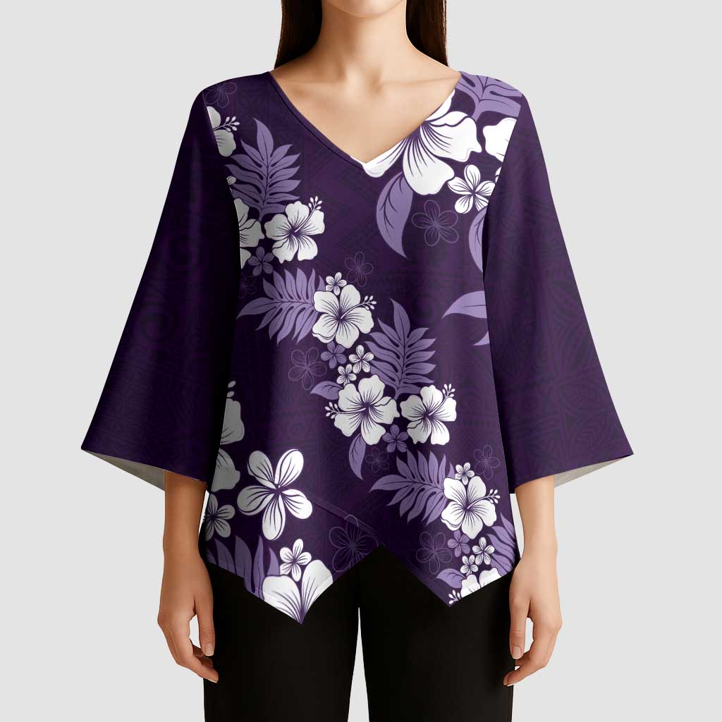 Hawaiian Hibiscus Tribal Floral Purple Kimono Sleeve Blouse Polynesian Tapa Pattern - Polynesian Pride