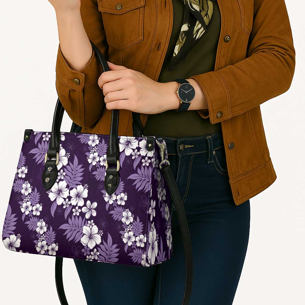 Hawaiian Hibiscus Tribal Floral Purple Leather Bag Polynesian Tapa Pattern - Polynesian Pride