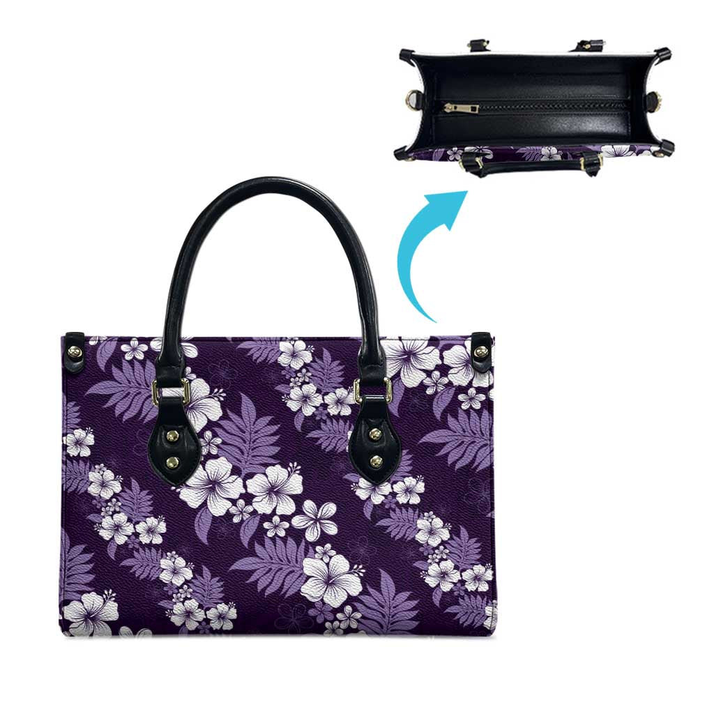 Hawaiian Hibiscus Tribal Floral Purple Leather Bag Polynesian Tapa Pattern - Polynesian Pride