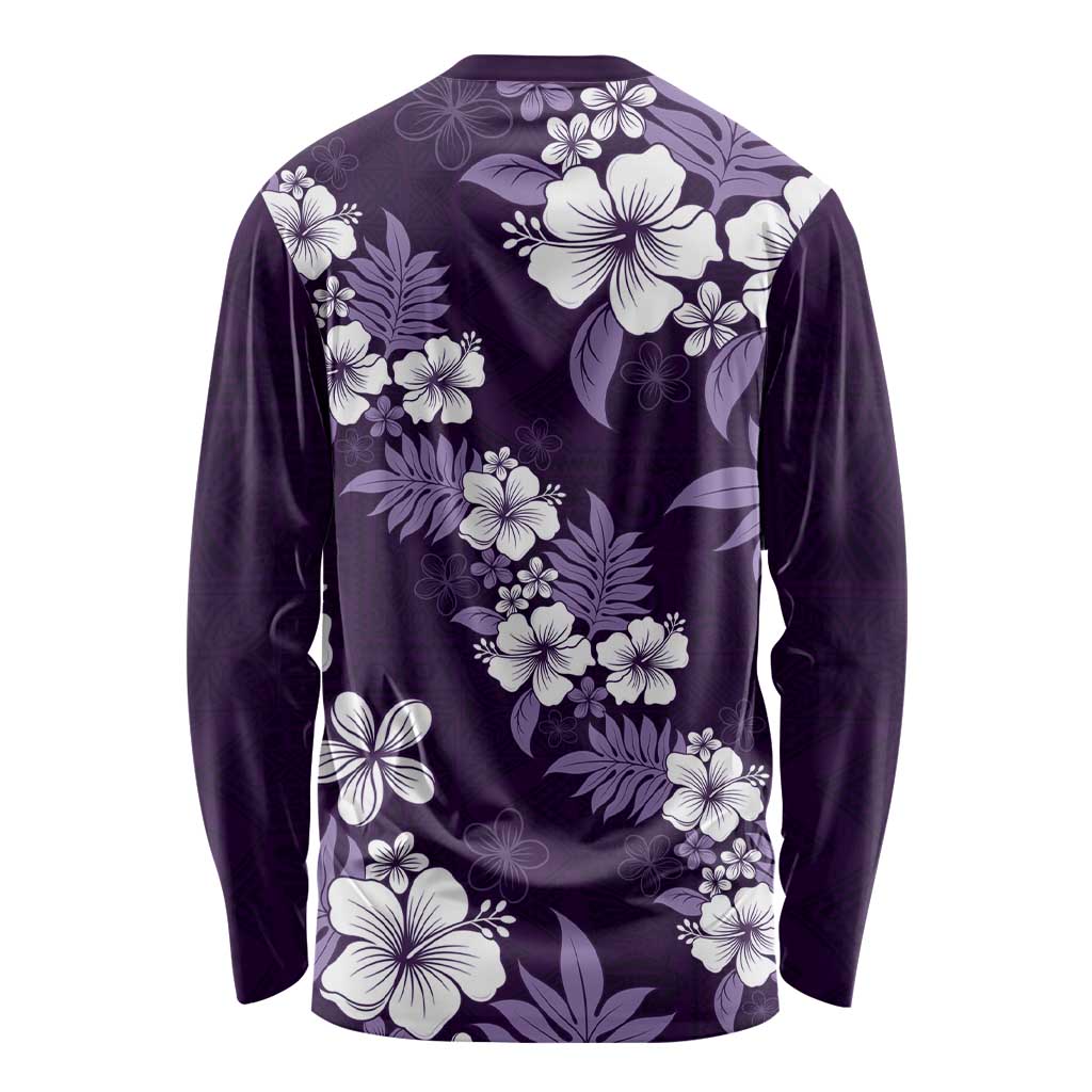 Hawaiian Hibiscus Tribal Floral Purple Long Sleeve Shirt Polynesian Tapa Pattern - Polynesian Pride