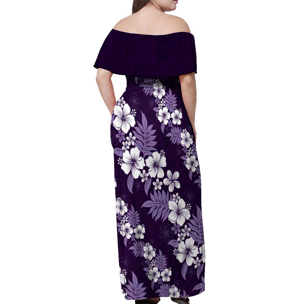 Hawaiian Hibiscus Tribal Floral Purple Off Shoulder Maxi Dress Polynesian Tapa Pattern - Polynesian Pride