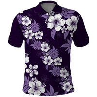 Hawaiian Hibiscus Tribal Floral Purple Polo Shirt Polynesian Tapa Pattern - Polynesian Pride