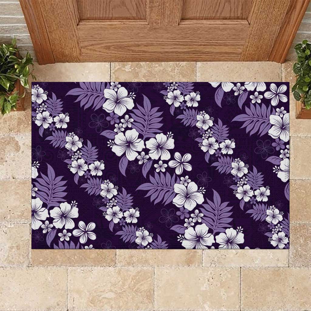 Hawaiian Hibiscus Tribal Floral Purple Rubber Doormat Polynesian Tapa Pattern - Polynesian Pride