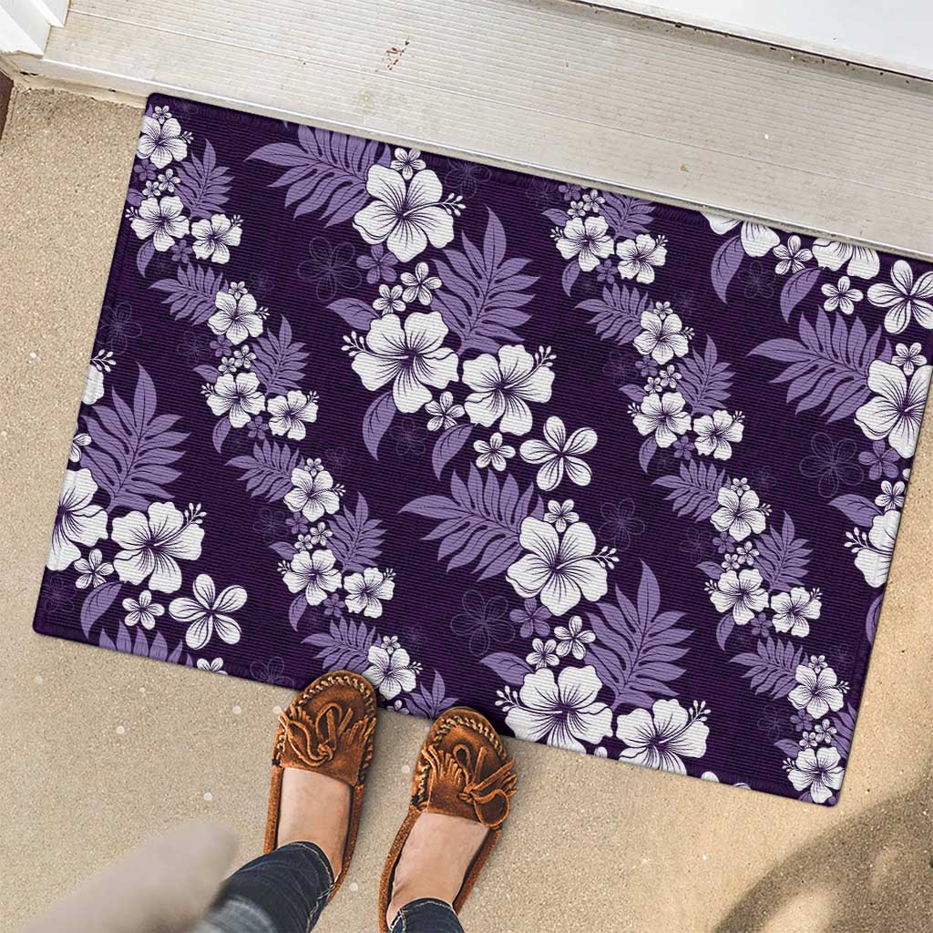 Hawaiian Hibiscus Tribal Floral Purple Rubber Doormat Polynesian Tapa Pattern - Polynesian Pride
