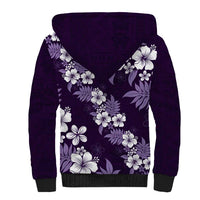 Hawaiian Hibiscus Tribal Floral Purple Sherpa Hoodie Polynesian Tapa Pattern - Polynesian Pride